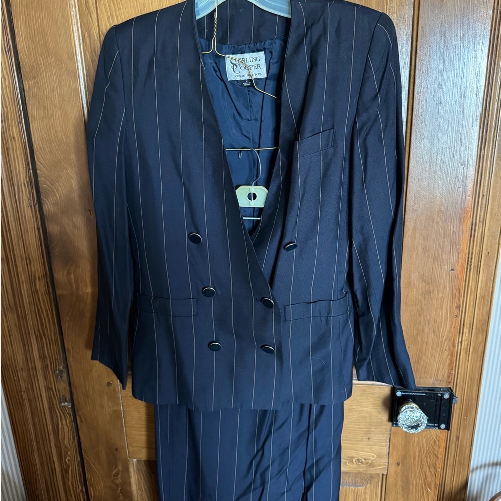 Navy Pinstripe Double-Breasted Women's Suit